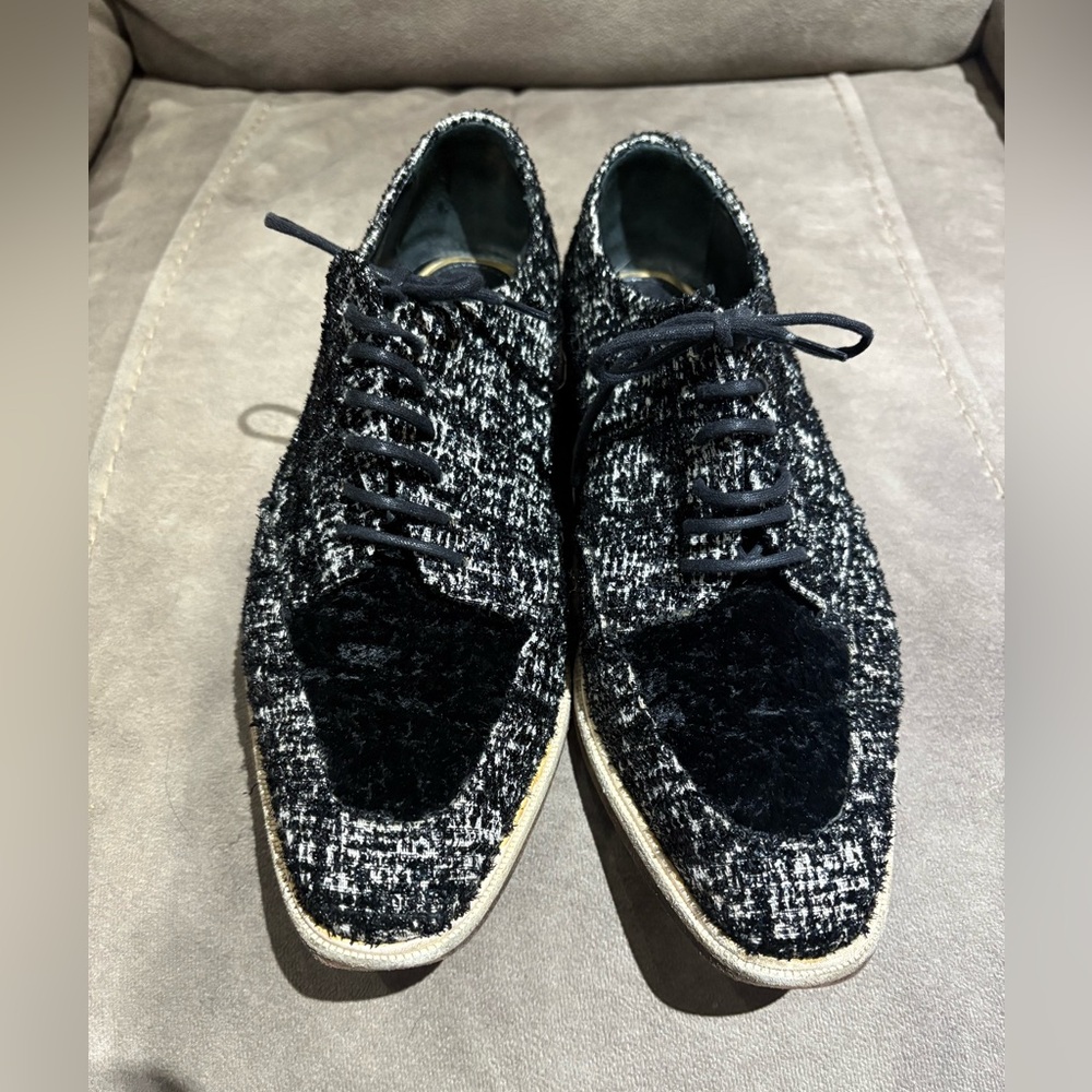 Lanvin Black and Gray Tweed Women's Oxfords